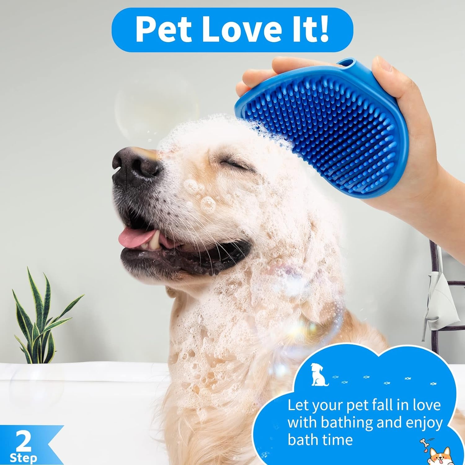 3PCS Dog Bath Brush | Dog Shampoo Brush | Dog Scrubber for Bath | Dog Bath Brush Scrubber | Dog Shower/Washing Brush with Adjustable Ring Handle for Short & Long Hair (Blue Blue Blue)