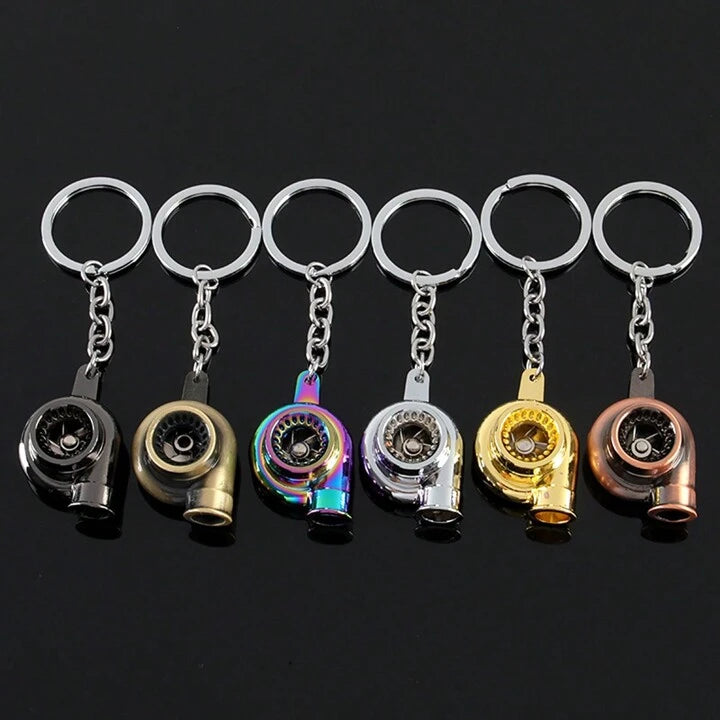 Mini Turbo Turbocharger Keychain Spinning Turbine Key Chain Ring Keyring Keyfob Car Keyring Car Interior Accessories