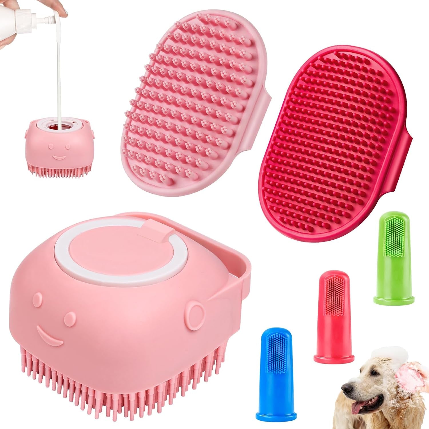 3PCS Dog Bath Brush | Dog Shampoo Brush | Dog Scrubber for Bath | Dog Bath Brush Scrubber | Dog Shower/Washing Brush with Adjustable Ring Handle for Short & Long Hair (Blue Blue Blue)