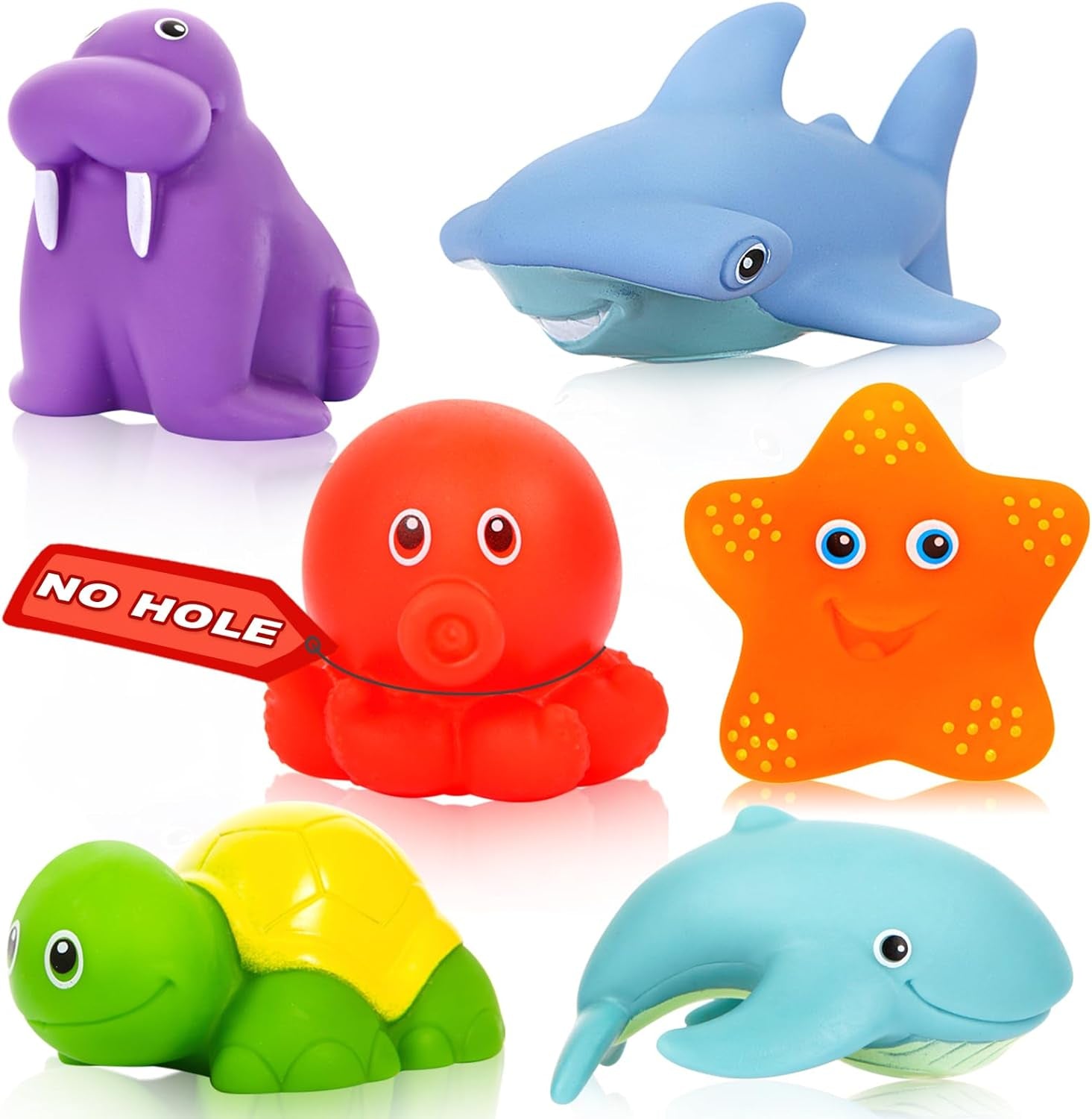 Mold Free Baby Bath Toys for Kids Ages 1-3,No Hole Ocean Animal Bathtub Toys for Infant 6-12-18 Months, Tub Toys Toddlers 2-4 Year Old Boys Girls(6 Pcs with Storage Bag)