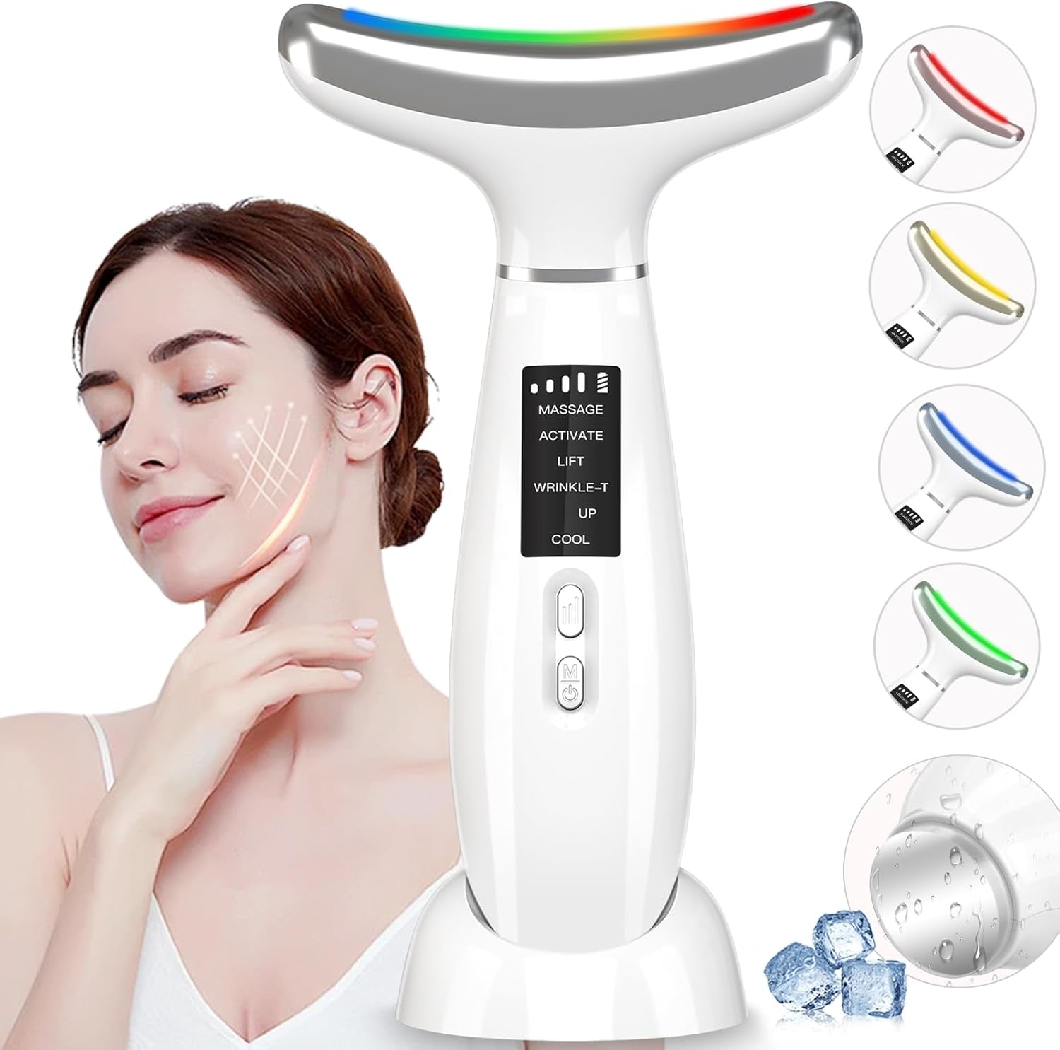 MASIKE Neck Face Beauty Device, Multifunctional Portable Facial Massager, 4 Color Led Face Neck Massager for Skin Care