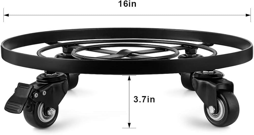 16" Metal Plant Caddy Heavy Duty Iron Potted Plant Stand with Wheels round Flower Pot Rack on Roller Dolly Holder Mover Indoor Outdoor Planter Trolley Casters Brakes BG1721