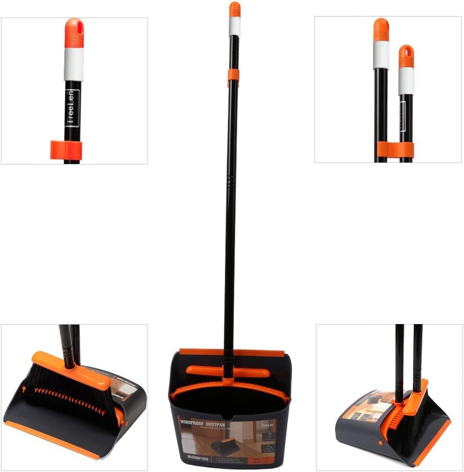 Broom and Dustpan Set with 52" Long Handle for Home Kitchen Room Office Lobby Floor Use Upright Stand up Stand up Broom with Dustpan Combo