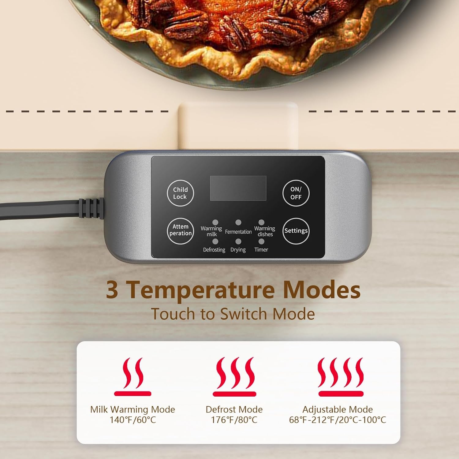 【Upgrade】Electric Warming Tray- Detachable Power Plug for Easier Cleaning- Full Surface Heating- Nano Silicone Material, 3 Temperature Settings- for Buffet, Home Party, Dinner, Compact Food Warmer