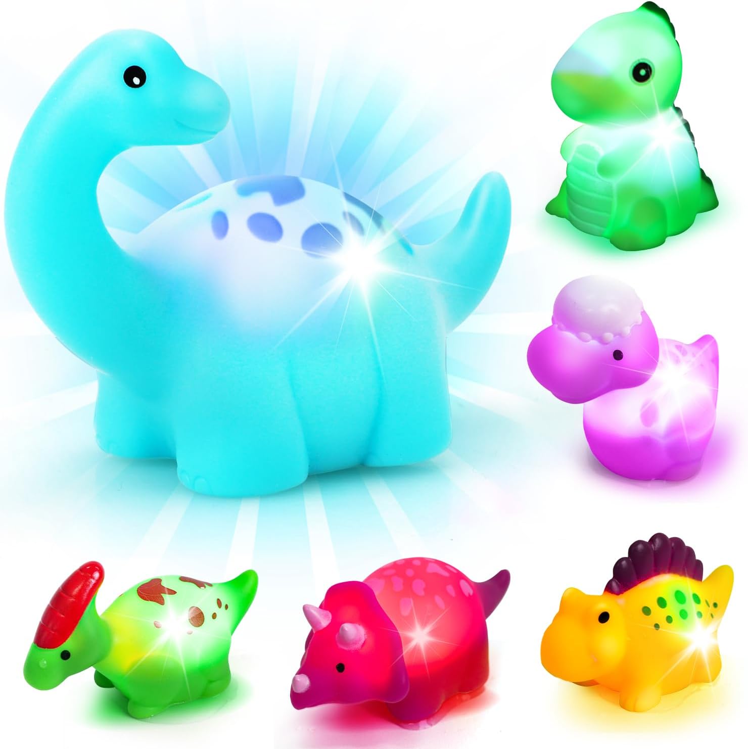 Dinosaur Bath Toys for Kids Ages 4-8, Bath Toys for Kids Ages 1-3, Light up Bath Toys for Boys Girls, Toddler Bath Time Toy, Baby Bath Toys, No Hole Bath Toys, Bathtub Toy for Toddler.