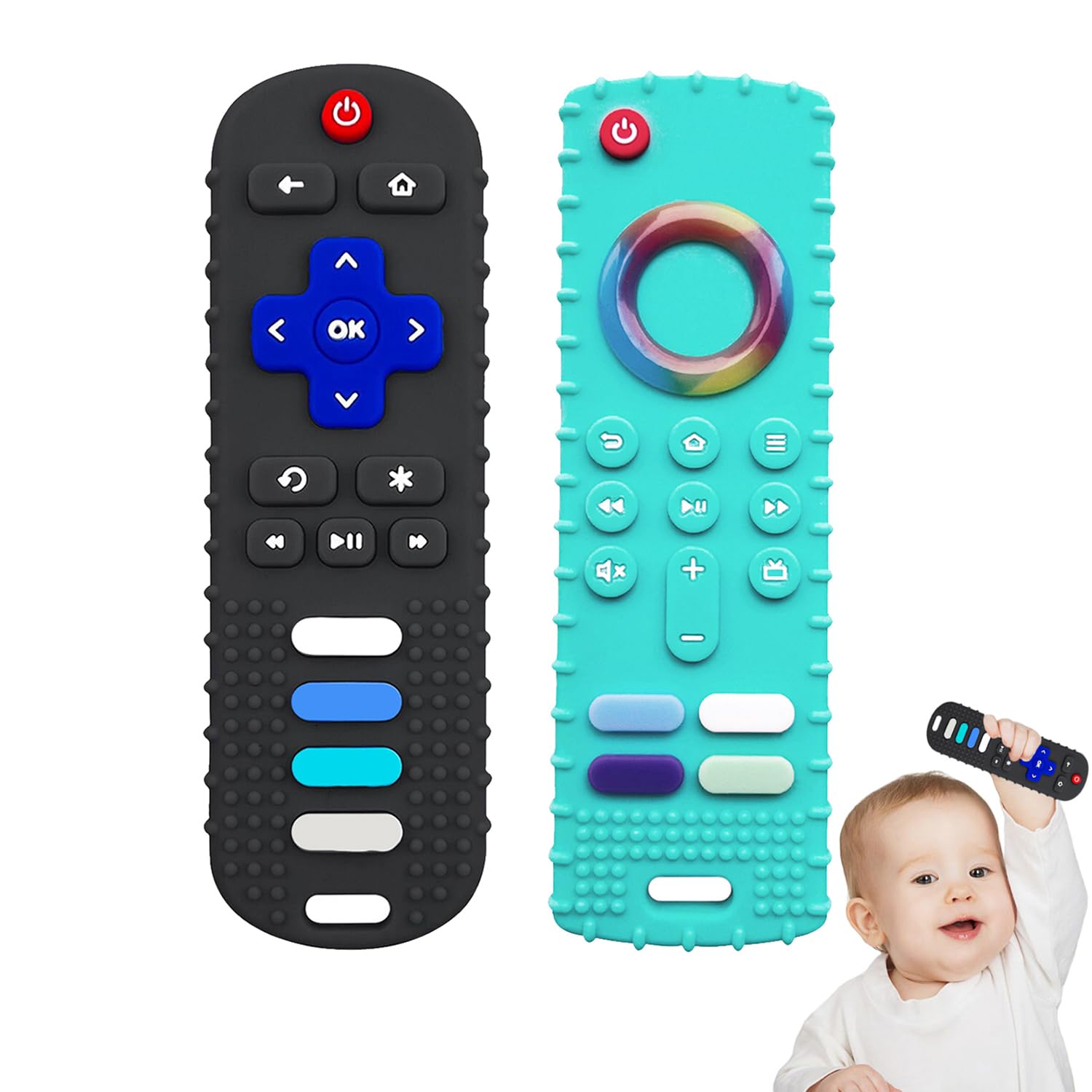 Baby Silicone Teething Toys, Toy Remote for Toddlers 6-18 Months, Kids Remote Teething Toy, TV Remote Teether Toys, BPA Free & Refrigerator Safe