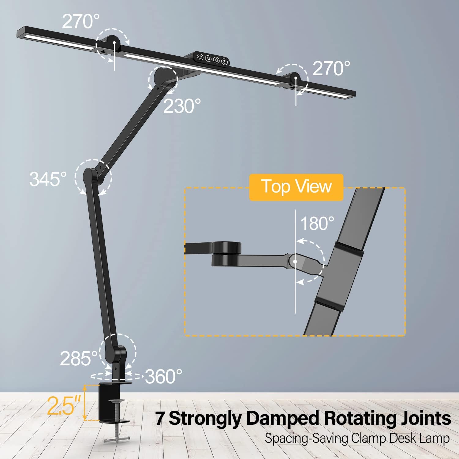 Led Desk Lamp with Clamp, Architect Desk Lamp for Home Office with Atmosphere Lighting, 24W Ultra Bright Auto Dimming Desk Light Stepless Dimming and Tempering LED Table Light