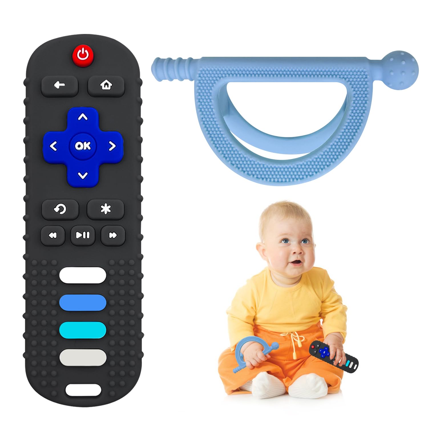 Baby Silicone Teething Toys, Toy Remote for Toddlers 6-18 Months, Kids Remote Teething Toy, TV Remote Teether Toys, BPA Free & Refrigerator Safe