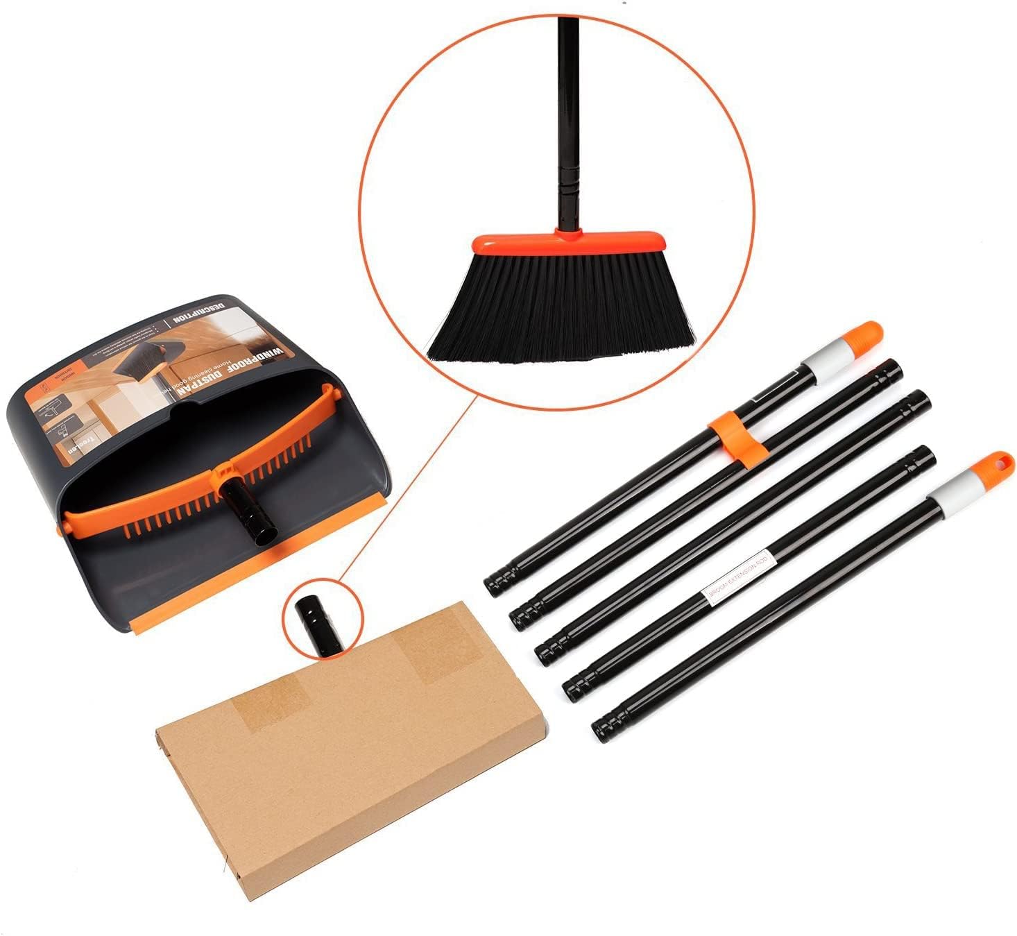 Broom and Dustpan Set with 52" Long Handle for Home Kitchen Room Office Lobby Floor Use Upright Stand up Stand up Broom with Dustpan Combo