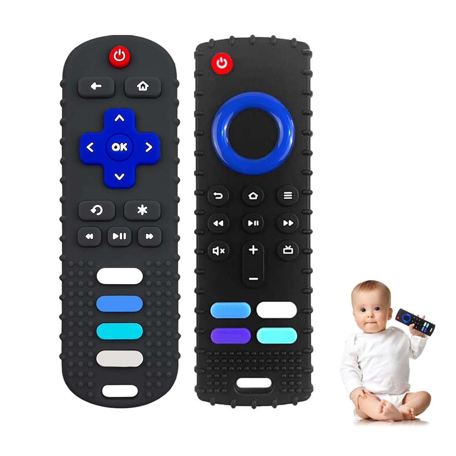 Baby Silicone Teething Toys, Toy Remote for Toddlers 6-18 Months, Kids Remote Teething Toy, TV Remote Teether Toys, BPA Free & Refrigerator Safe