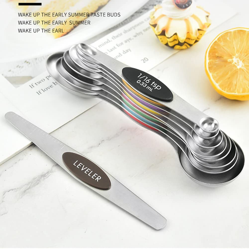 Magnetic Measuring Spoon Set, Double-Sided, Stainless Steel, Suitable for Seasoning Cans, 8-Piece Set