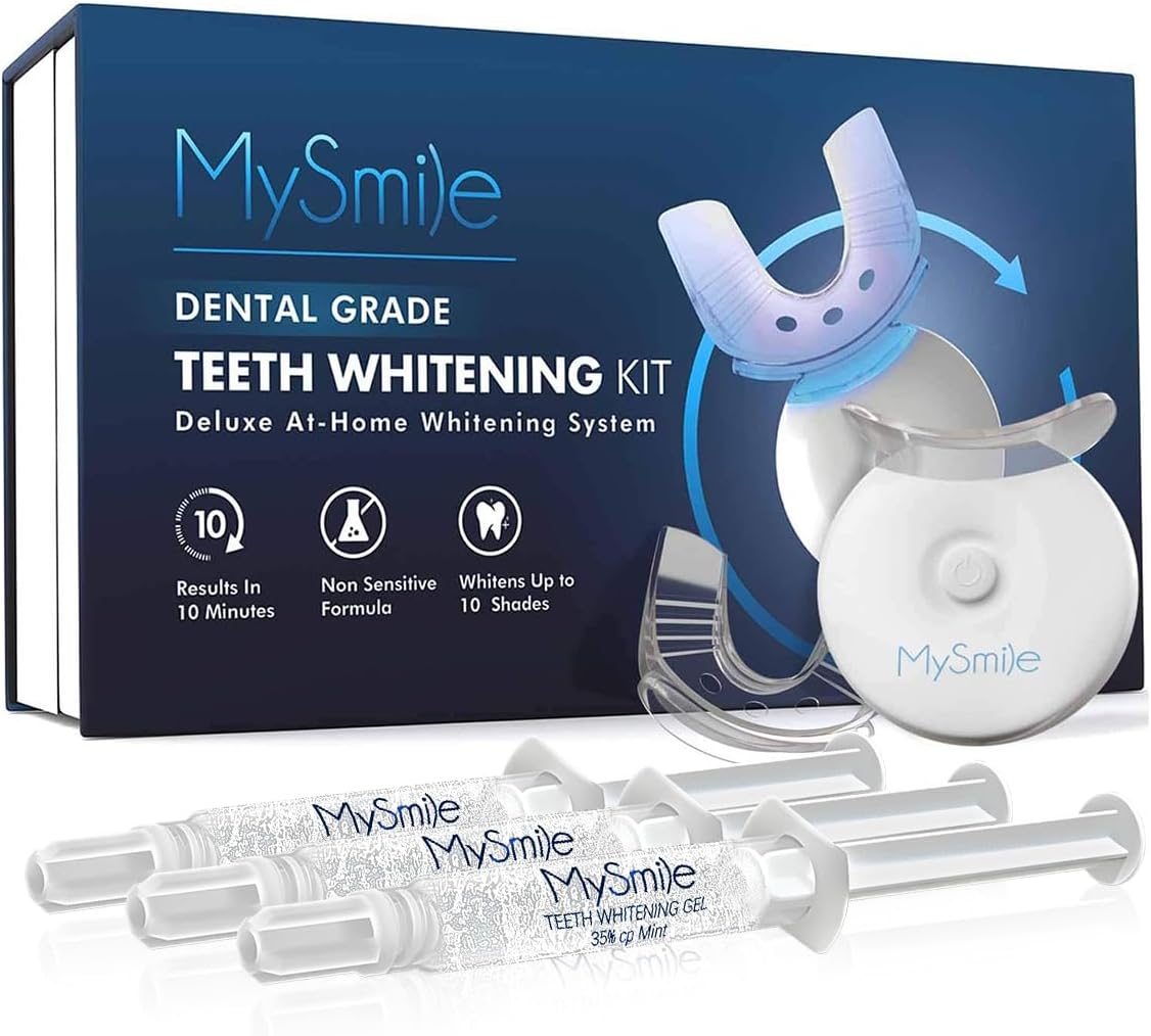 Teeth Whitening Kit with LED Light, 10 Min Non-Sensitive Fast Teeth Whitener with 3 Carbamide Peroxide Teeth Whitening Gel, Helps to Remove Stains from Coffee, Smoking, Wines, Soda, Food