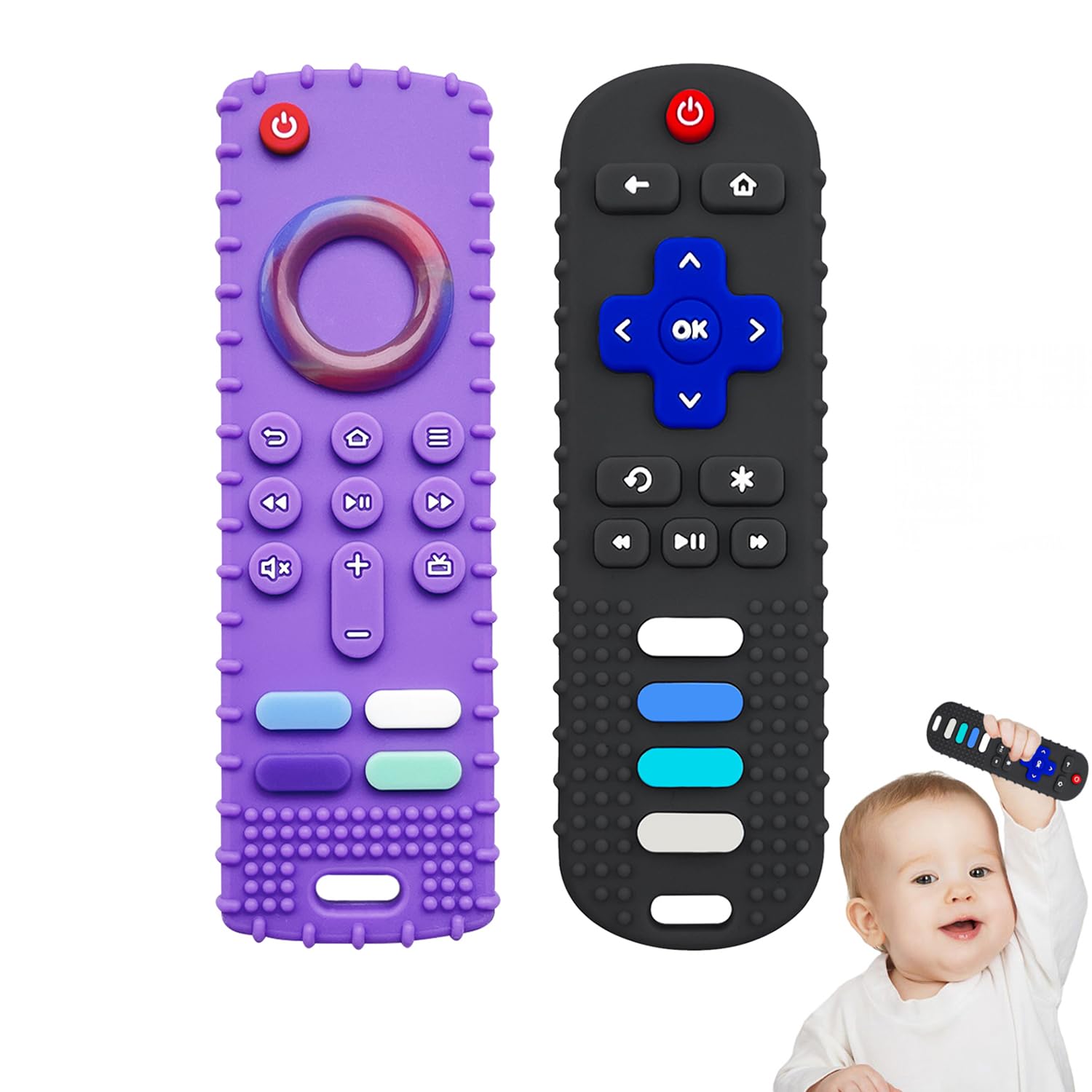 Baby Silicone Teething Toys, Toy Remote for Toddlers 6-18 Months, Kids Remote Teething Toy, TV Remote Teether Toys, BPA Free & Refrigerator Safe