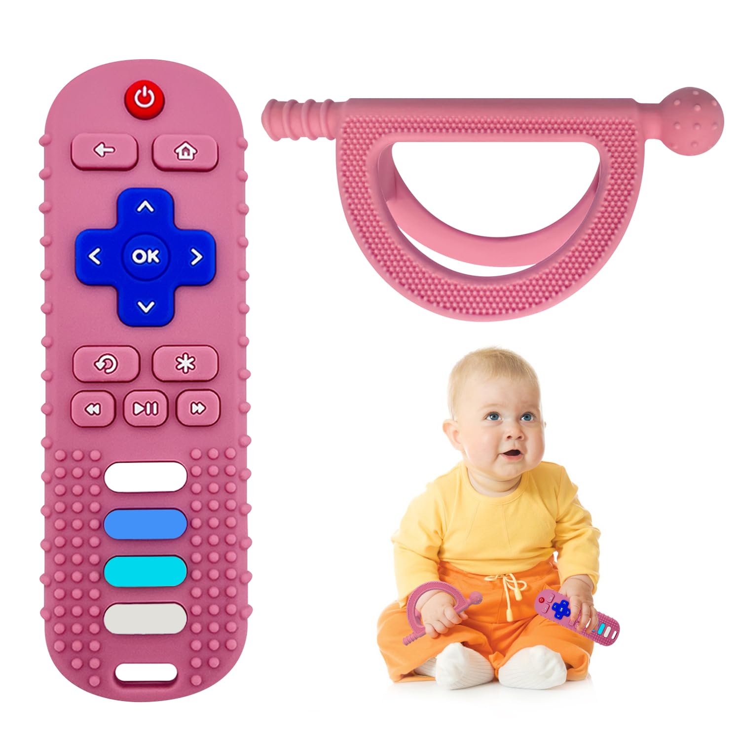 Baby Silicone Teething Toys, Toy Remote for Toddlers 6-18 Months, Kids Remote Teething Toy, TV Remote Teether Toys, BPA Free & Refrigerator Safe