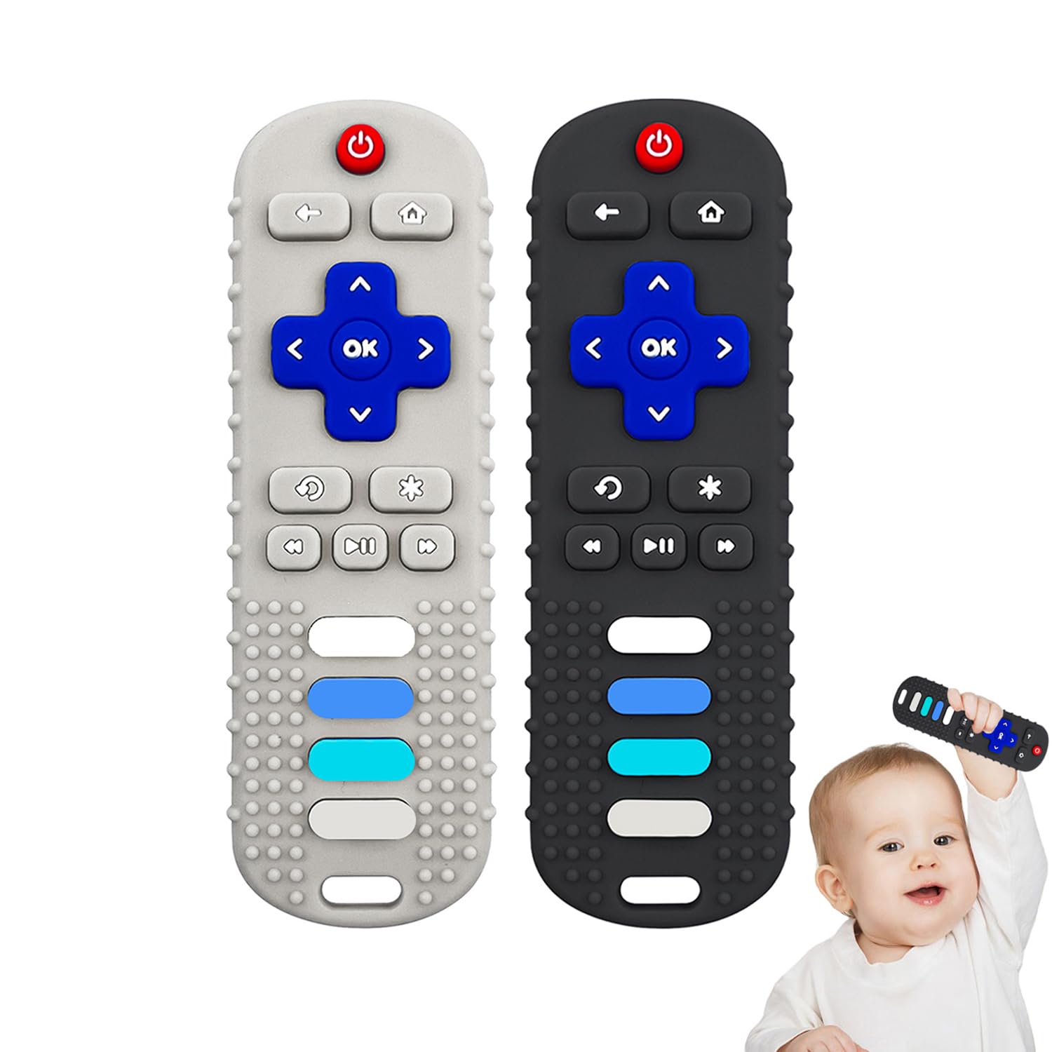 Baby Silicone Teething Toys, Toy Remote for Toddlers 6-18 Months, Kids Remote Teething Toy, TV Remote Teether Toys, BPA Free & Refrigerator Safe