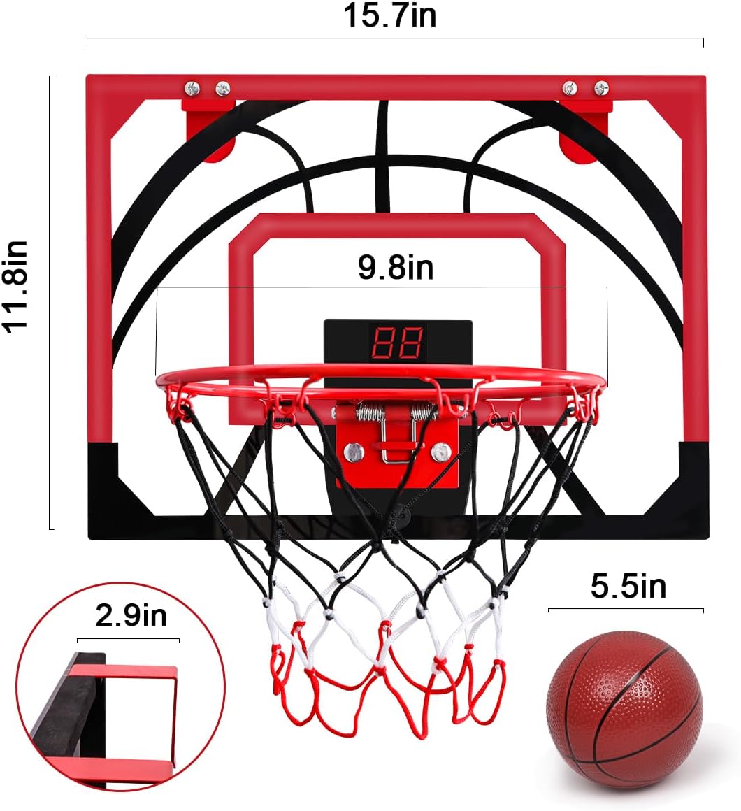 Indoor Basketball Hoop for Kids，Over the Door Basketball Hoop with Electronic Scoreboard, 4 Balls & Air Pump, Mini Basketball Hoop Toys Gifts for 5-12 Year Old Boys Girls