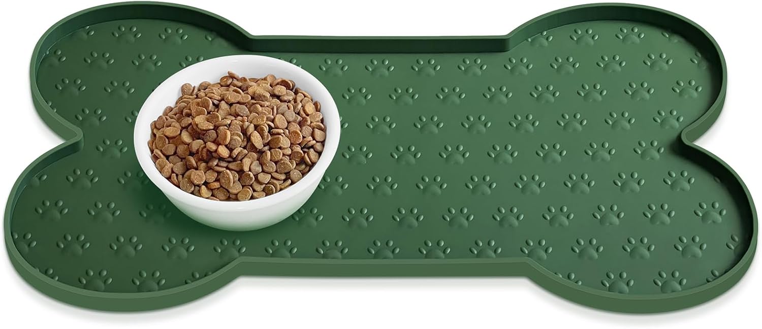 Dog Food Mat Anti-Slip Silicone Dog Bowl Mat Thicker Pet Placemat Waterproof Cat Feeder Pad with Raised Edge Puppy Kitten Feeding Mats Suitable Small Medium-Sized Dogs Cats Eating Tray