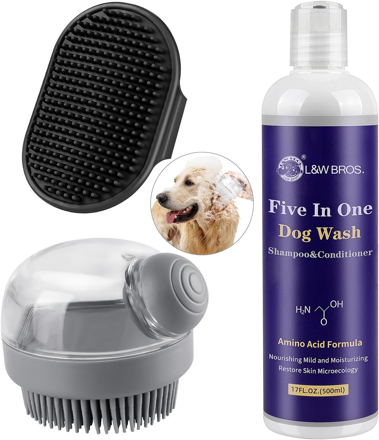 3PCS Dog Bath Brush | Dog Shampoo Brush | Dog Scrubber for Bath | Dog Bath Brush Scrubber | Dog Shower/Washing Brush with Adjustable Ring Handle for Short & Long Hair (Blue Blue Blue)