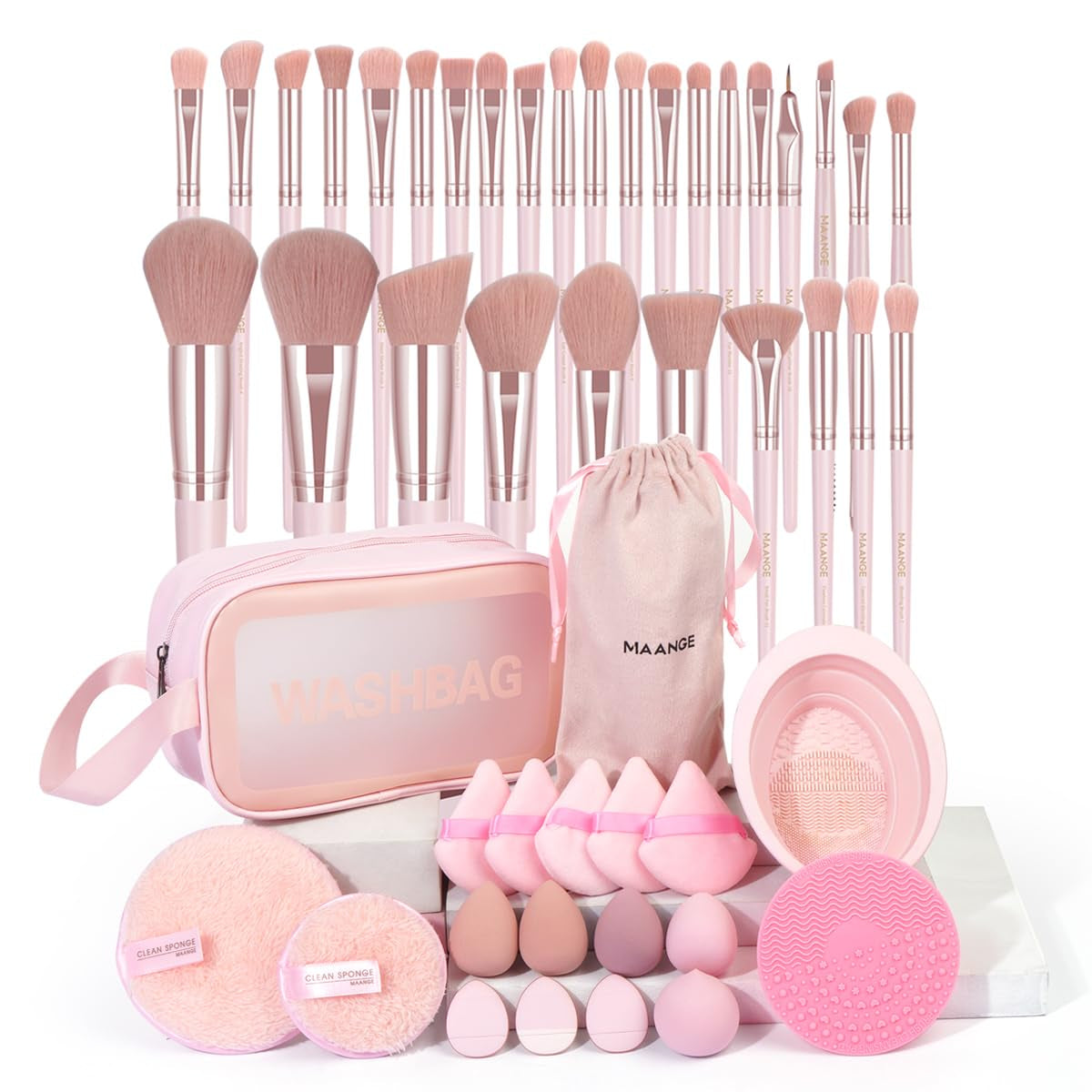 Makeup Brush Set 49 Pcs Makeup Tool Set Premium Synthetic Foundation Powder Concealers Eye Shadows Blush Makeup Brushes (Pink, 49 Piece Set)