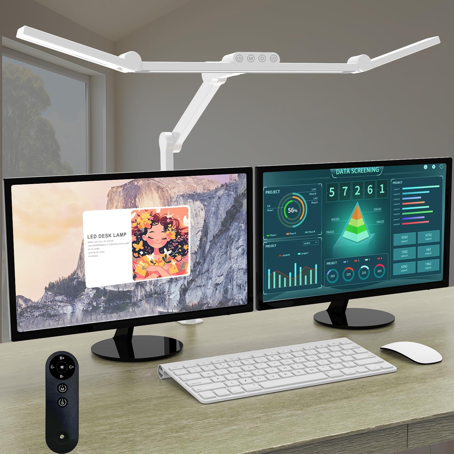 Led Desk Lamp with Clamp, Architect Desk Lamp for Home Office with Atmosphere Lighting, 24W Ultra Bright Auto Dimming Desk Light Stepless Dimming and Tempering LED Table Light