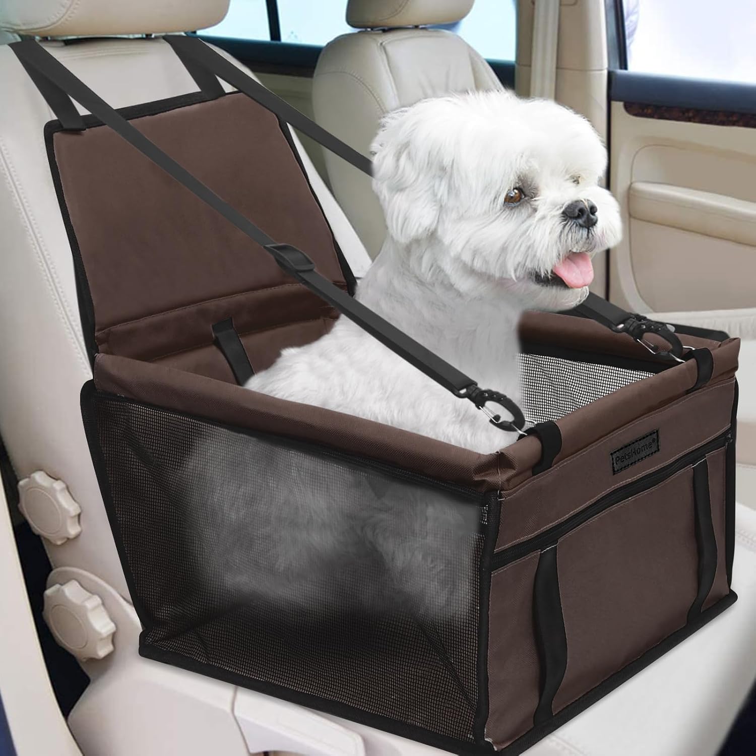 Dog Car Seat Foldable Dog Car Booster Seat Waterproof Breathable Oxford Travel Bag for Small to Medium Dogs, Puppies, and Pets-Pattern Black