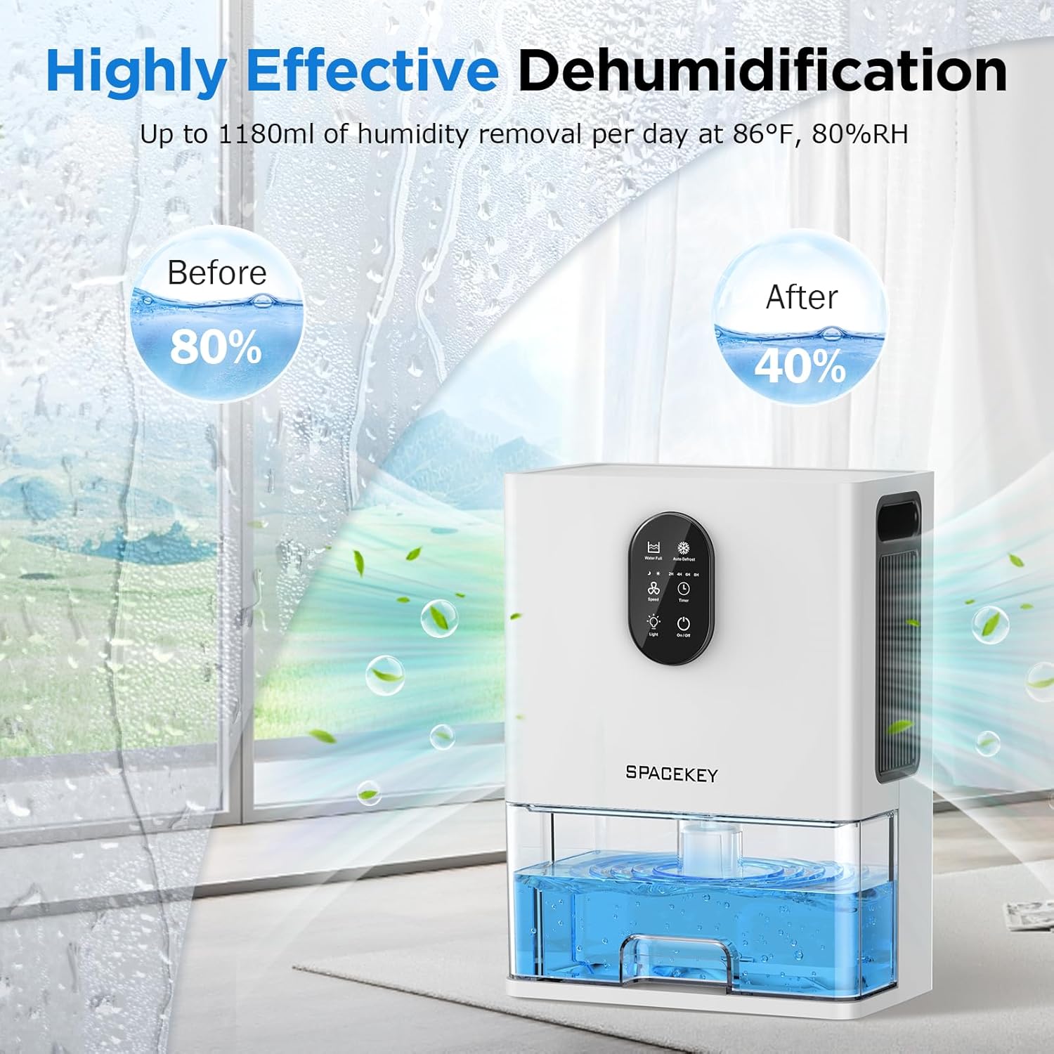 Dehumidifier, 106 OZ（850 Sq.Ft）Dehumidifiers for Home, 7 Color LED Light Dehumidifier for Bedroom Basement Bathroom RV, 2 Working Modes, Auto Shut-Off, Automatic Defrost, Quiet Small Dehumidifier