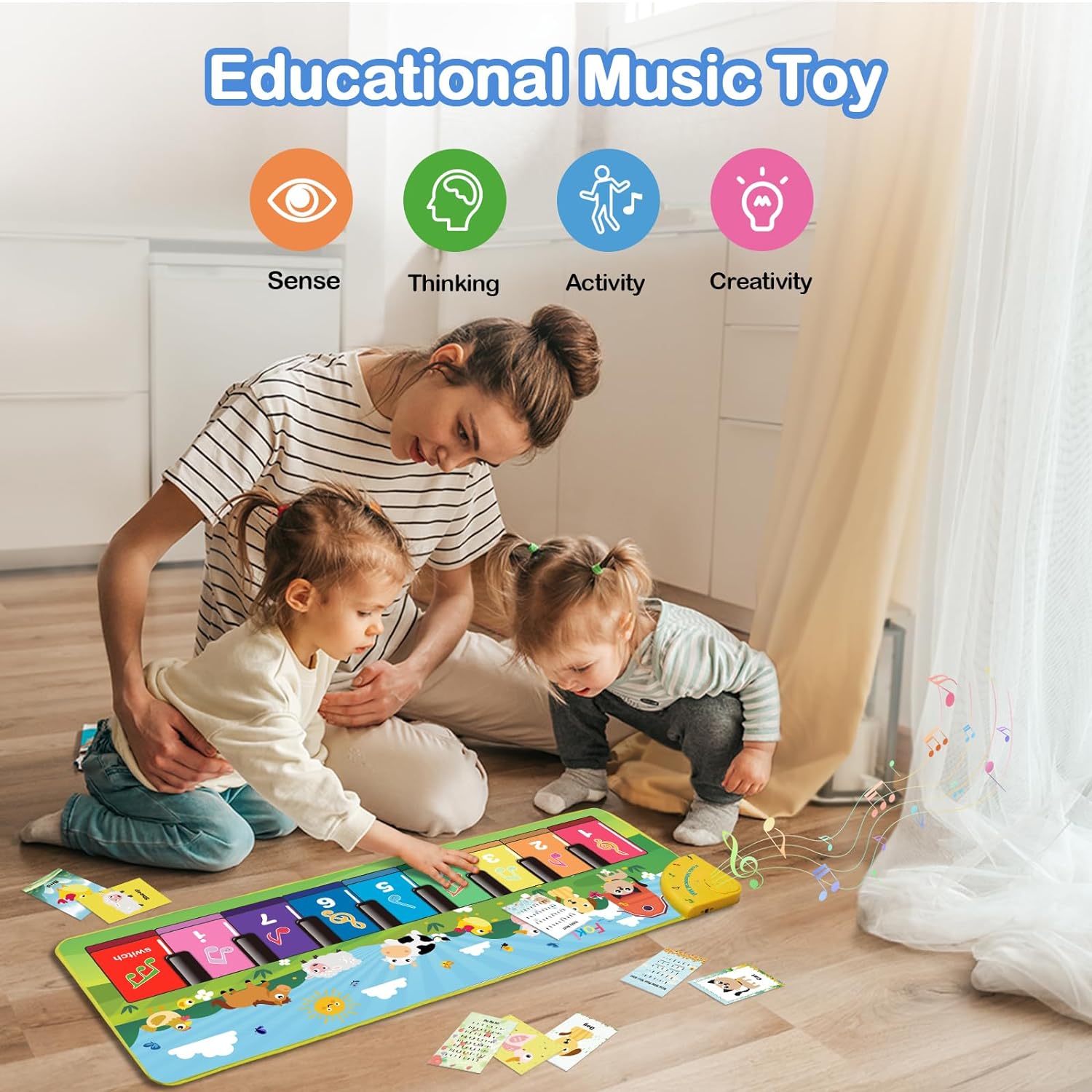 Floor Piano Mat for Toddlers, Baby Kid Sensory Educational Dancing Keyboard Carpet Animal Sounds Blanket Touch Playmat Musical Mats Birthday Toddler Toys for 1 2 3 4 5 Year Old Boy Girl Gifts