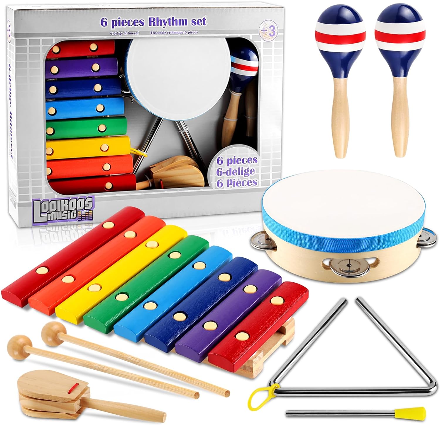 Toddler Musical Instruments,Wooden Percussion Instruments Toy for Kids Baby Preschool Educational Musical Toys Set for Boys and Girls with Storage Bag