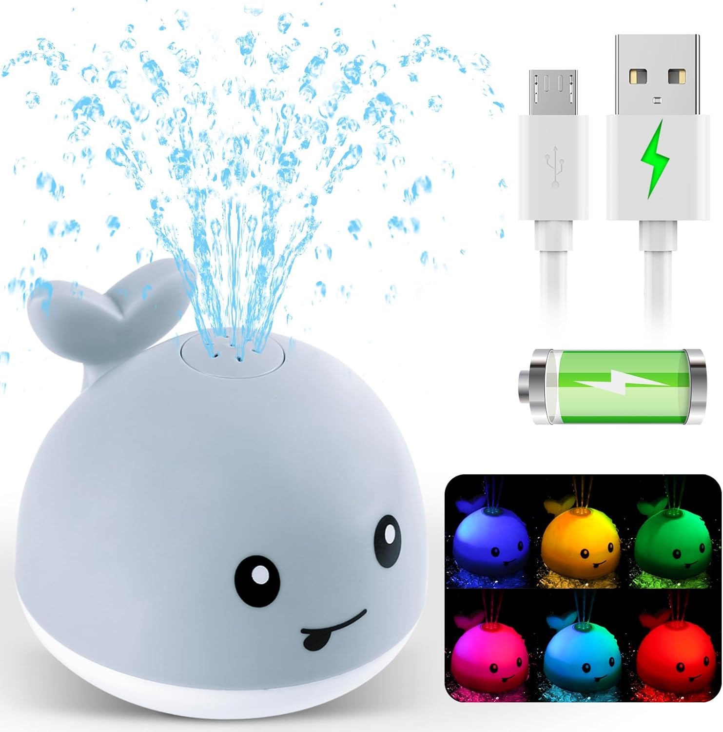 2024 Upgraded Baby Bath Toys, Rechargeable Light up Bath Toys for Kids 1-3, Babies 6-12 12-18 Months Whale Bath Toy Sprinkler, Fountain Bathtub Toys Toddlers Infant 1 2 3, Baby Birthday Shower Gifts