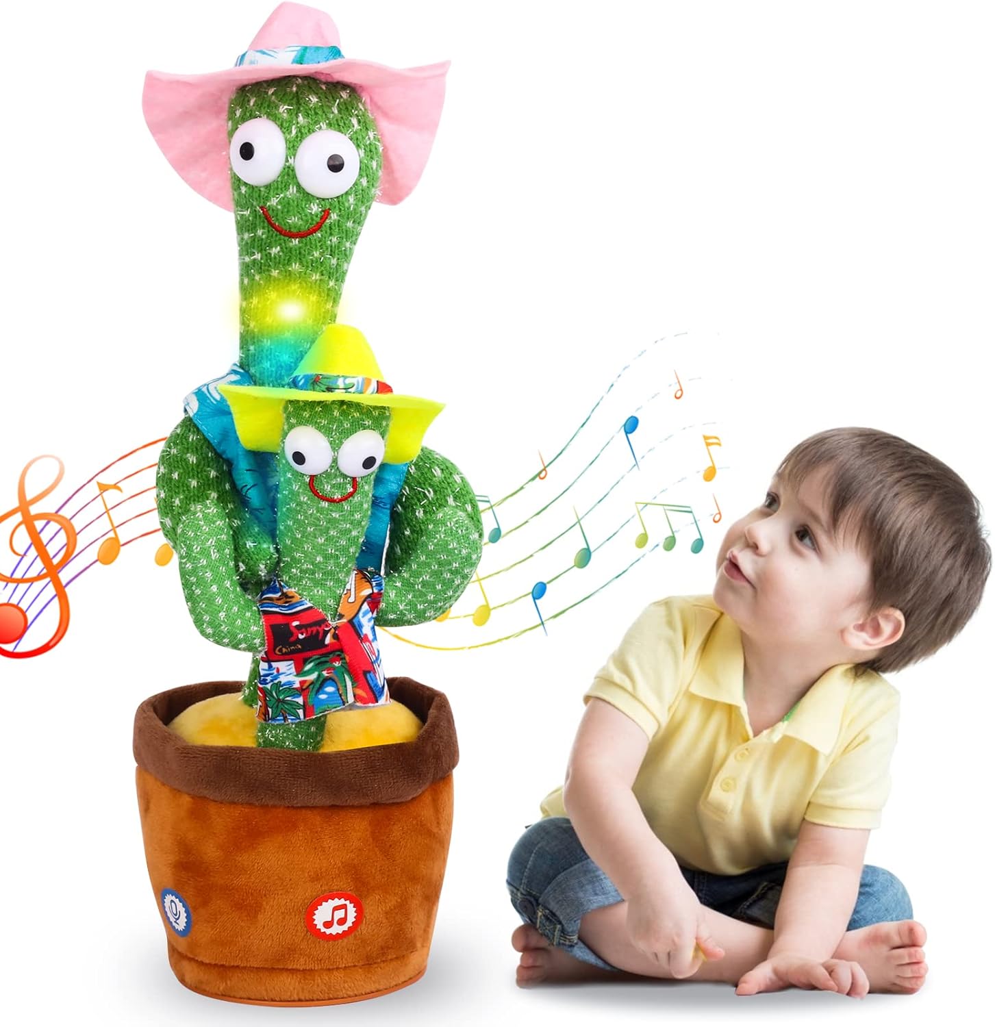 Kids Dancing Talking Cactus Toys for Baby Boys and Girls, Singing Mimicking Recording Repeating What You Say Sunny Cactus Electronic Light up Plush Toy with 120 English Songs Smart Toy