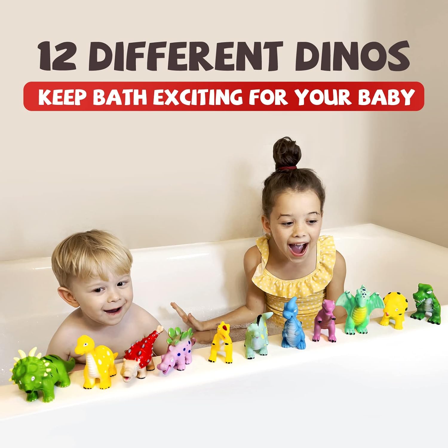 Dinosaur Bath Toys - No Hole Bath Toys for Kids,Baby Bath Toys for Shower Water Pool Toys