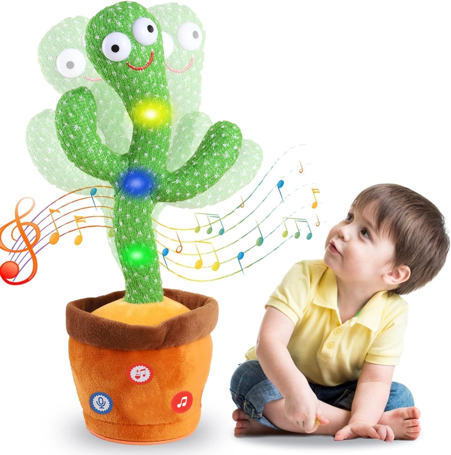 Kids Dancing Talking Cactus Toys for Baby Boys and Girls, Singing Mimicking Recording Repeating What You Say Sunny Cactus Electronic Light up Plush Toy with 120 English Songs Smart Toy