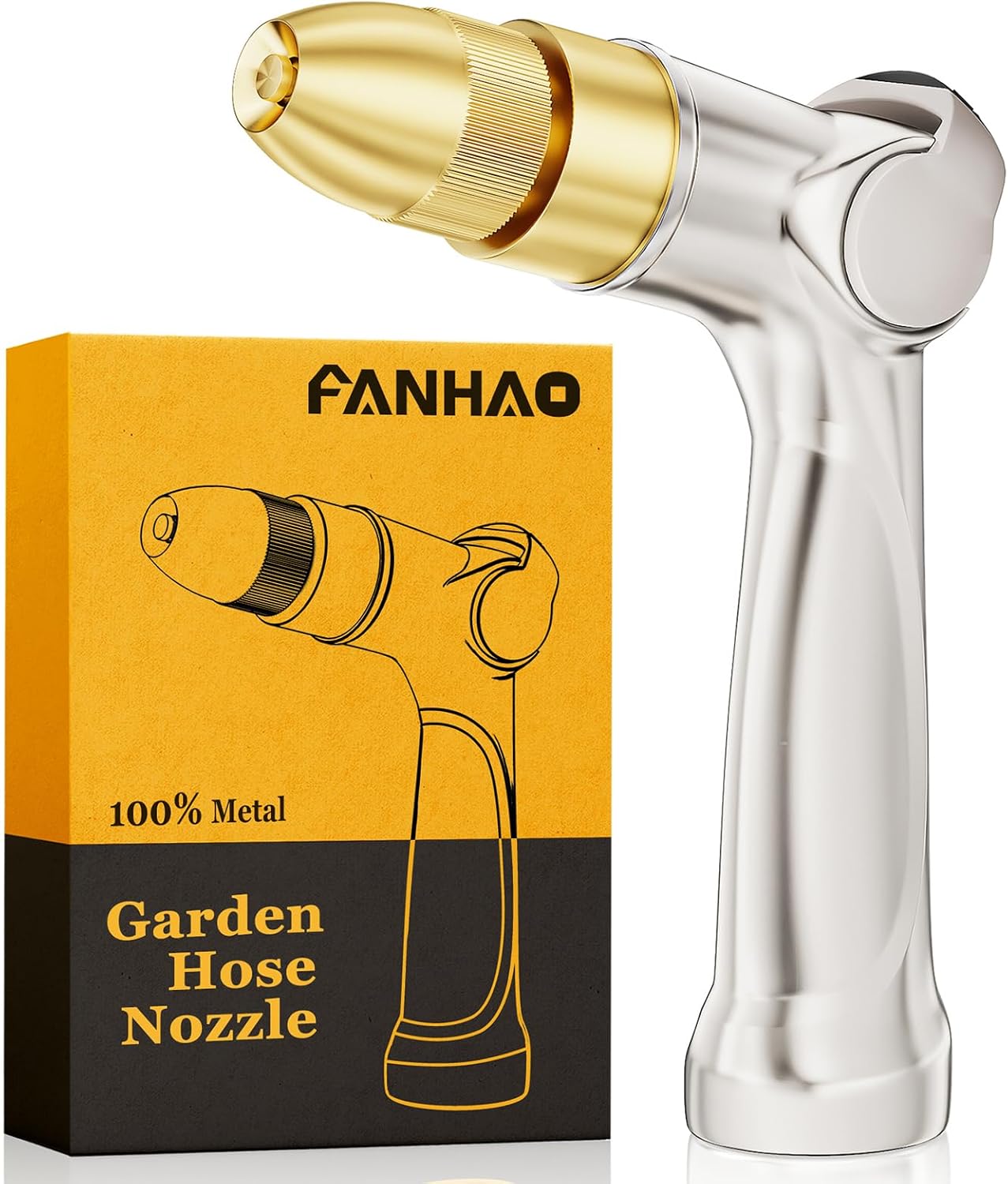 Professional Heavy Duty Garden Hose Nozzle, 100% Metal Thumb Control Water Hose Sprayer with 8 Spray Patterns, High Pressure Water Nozzle for Lawn & Plant Watering, Car & Pet Washing