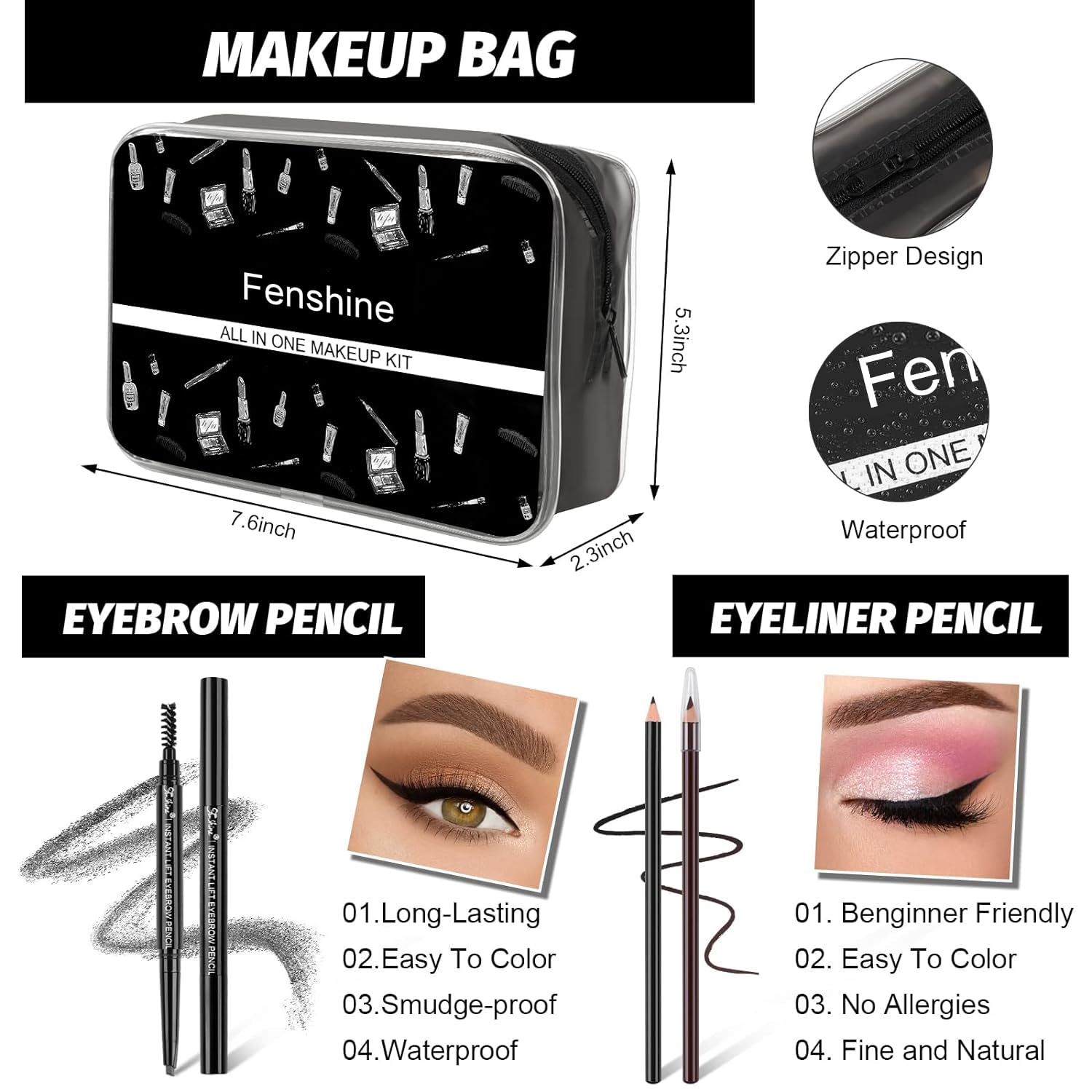 All in One Makeup Kit for Women, Full Makeup Gift Set for Beginners, Makeup Essential Starter Bundle Include Eyeshadow Palette Lipstick Eyebrow Pencil Brush Set (Type C)