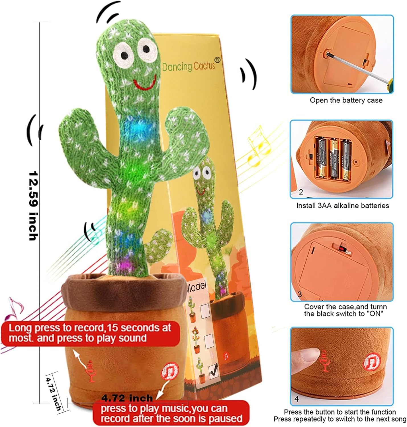 Dancing Cactus Baby Toys 6 to 12 Months, Talking Cactus Toys Repeats What You Say Baby Boy Toys, Dancing Cactus Mimicking Toy with LED English Sing Talking Musical Toys