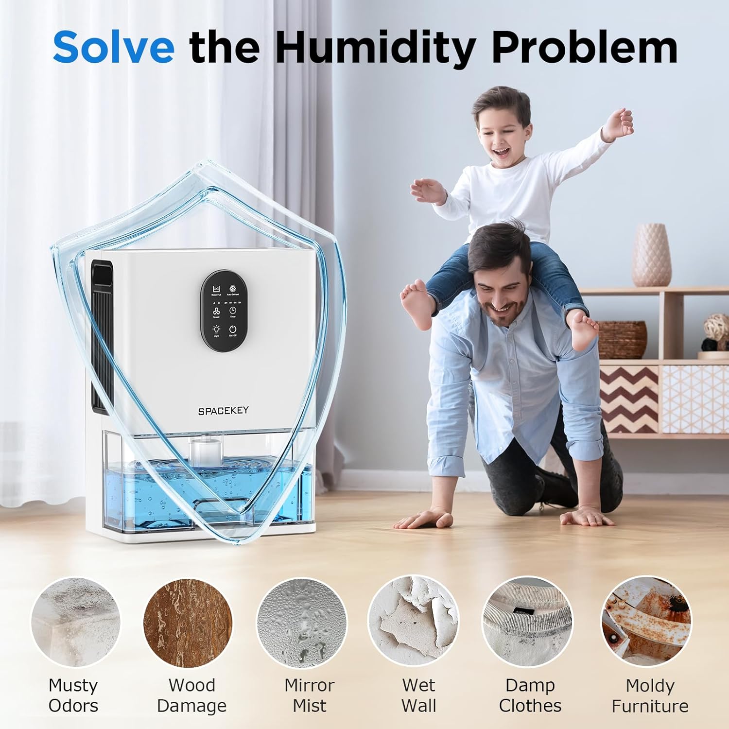 Dehumidifier, 106 OZ（850 Sq.Ft）Dehumidifiers for Home, 7 Color LED Light Dehumidifier for Bedroom Basement Bathroom RV, 2 Working Modes, Auto Shut-Off, Automatic Defrost, Quiet Small Dehumidifier