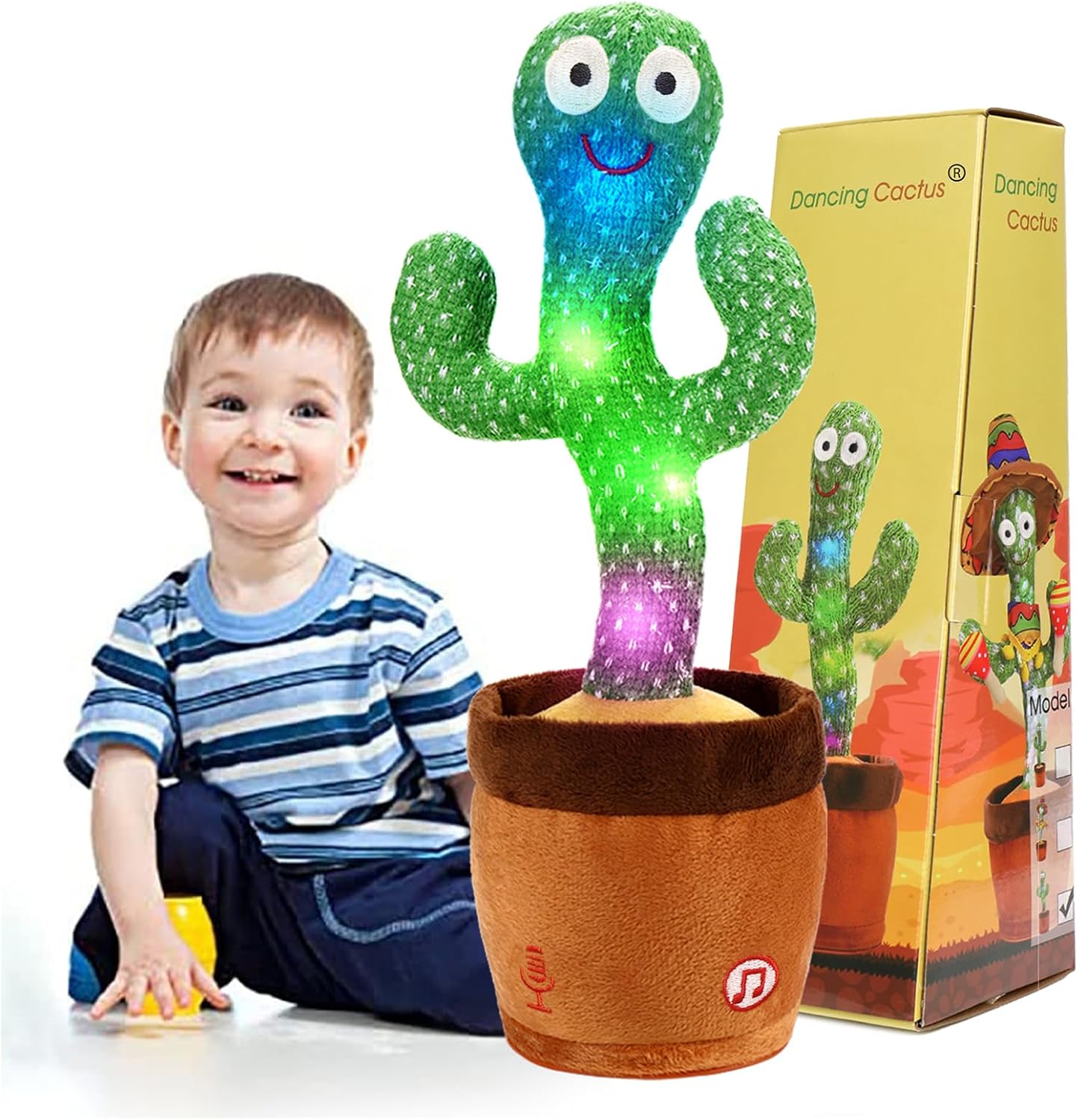 Dancing Cactus Baby Toys 6 to 12 Months, Talking Cactus Toys Repeats What You Say Baby Boy Toys, Dancing Cactus Mimicking Toy with LED English Sing Talking Musical Toys