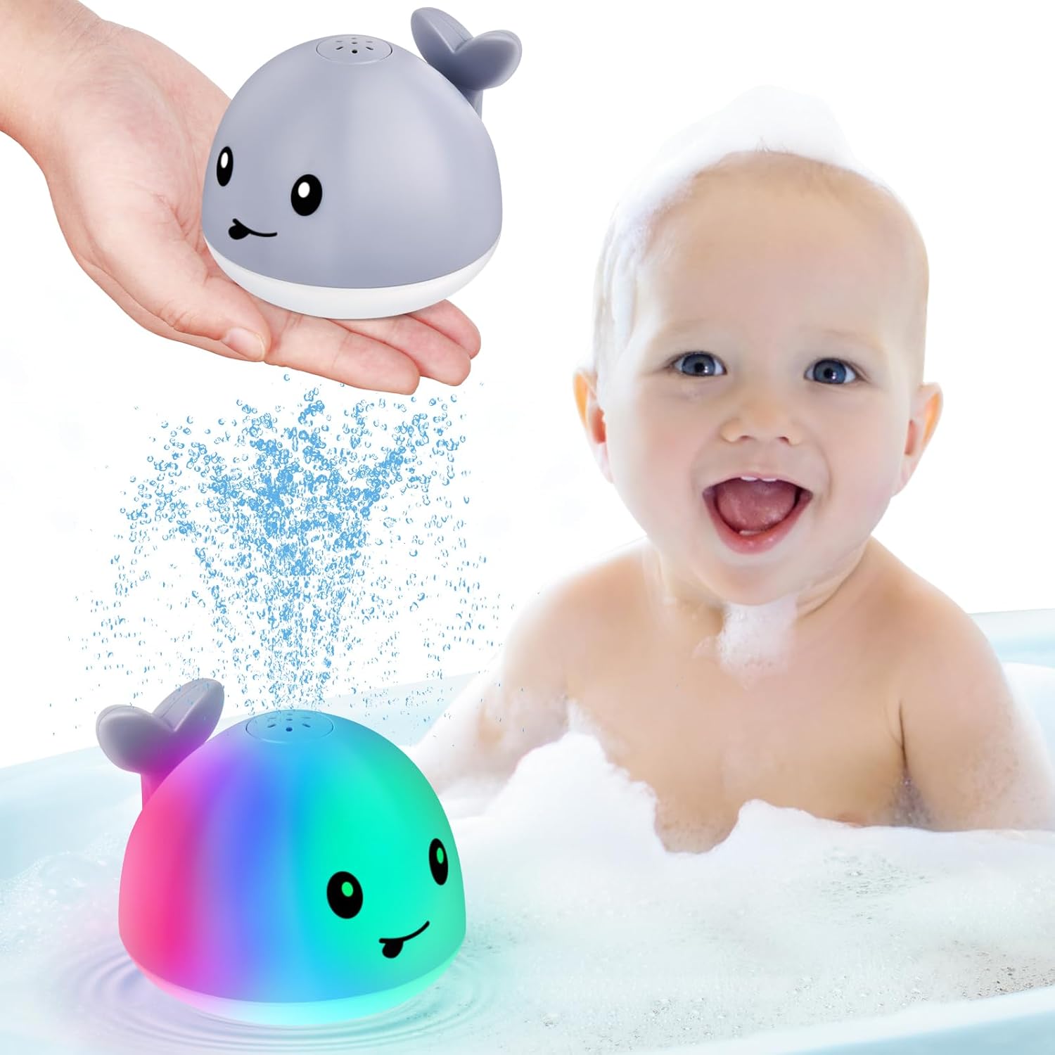 2024 Upgraded Baby Bath Toys, Rechargeable Light up Bath Toys for Kids 1-3, Babies 6-12 12-18 Months Whale Bath Toy Sprinkler, Fountain Bathtub Toys Toddlers Infant 1 2 3, Baby Birthday Shower Gifts