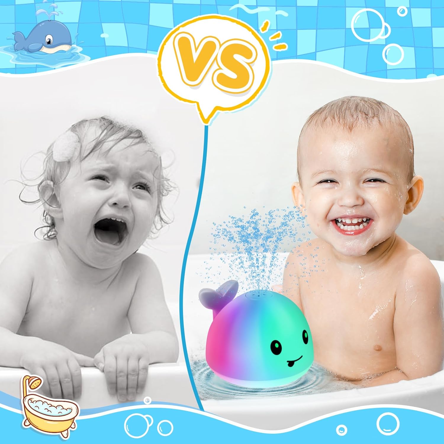 2024 Upgraded Baby Bath Toys, Rechargeable Light up Bath Toys for Kids 1-3, Babies 6-12 12-18 Months Whale Bath Toy Sprinkler, Fountain Bathtub Toys Toddlers Infant 1 2 3, Baby Birthday Shower Gifts