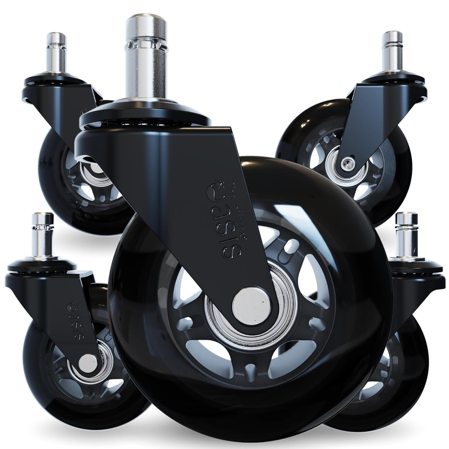 The Original Rollerblade Office Chair Wheels (As Seen on PBS) - Incredibly Smooth & Quiet Rolling Casters - Safe for Hardwood Floors & Carpet - Easy Installation with Universal Fit - Set of 5