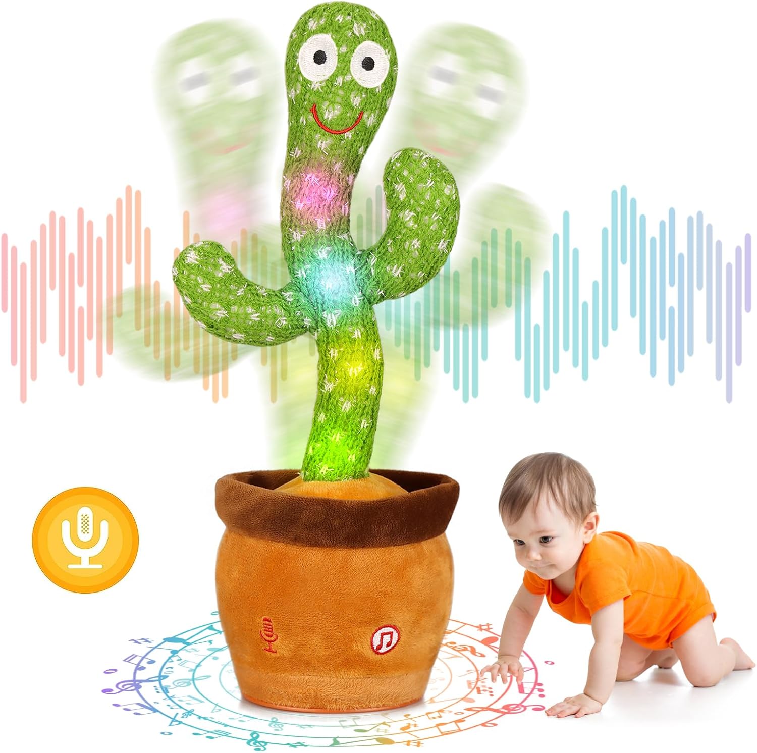 Dancing Cactus Baby Toys 6 to 12 Months, Talking Cactus Toys Repeats What You Say Baby Boy Toys, Dancing Cactus Mimicking Toy with LED English Sing Talking Musical Toys