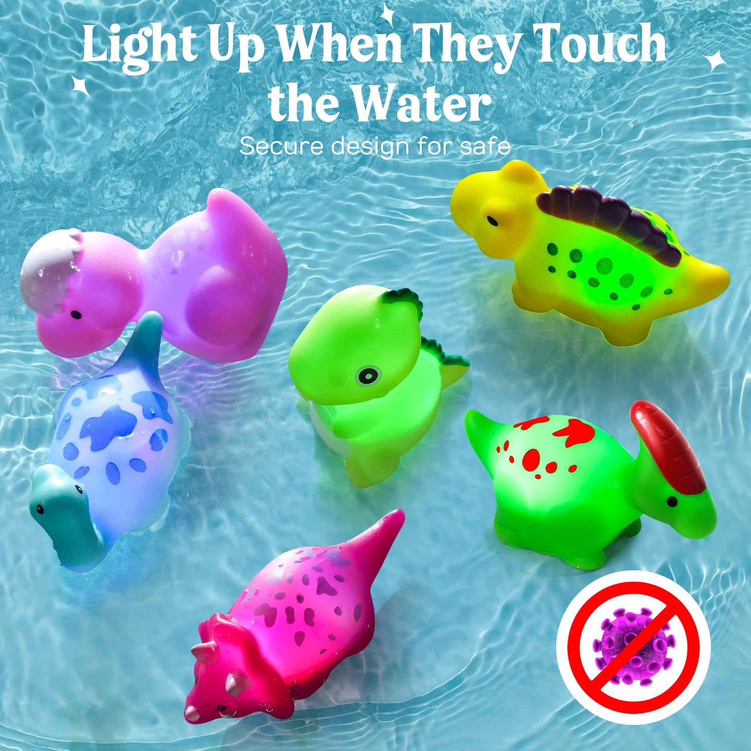 Dinosaur Bath Toys for Kids Ages 4-8, Bath Toys for Kids Ages 1-3, Light up Bath Toys for Boys Girls, Toddler Bath Time Toy, Baby Bath Toys, No Hole Bath Toys, Bathtub Toy for Toddler.