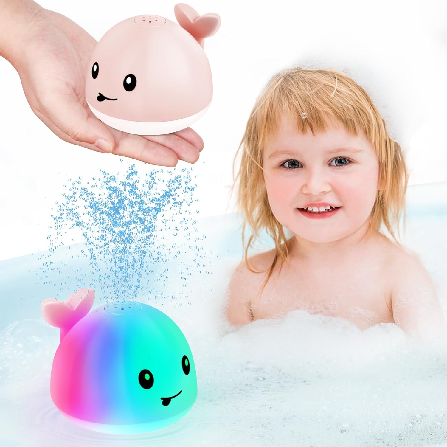 2024 Upgraded Baby Bath Toys, Rechargeable Light up Bath Toys for Kids 1-3, Babies 6-12 12-18 Months Whale Bath Toy Sprinkler, Fountain Bathtub Toys Toddlers Infant 1 2 3, Baby Birthday Shower Gifts