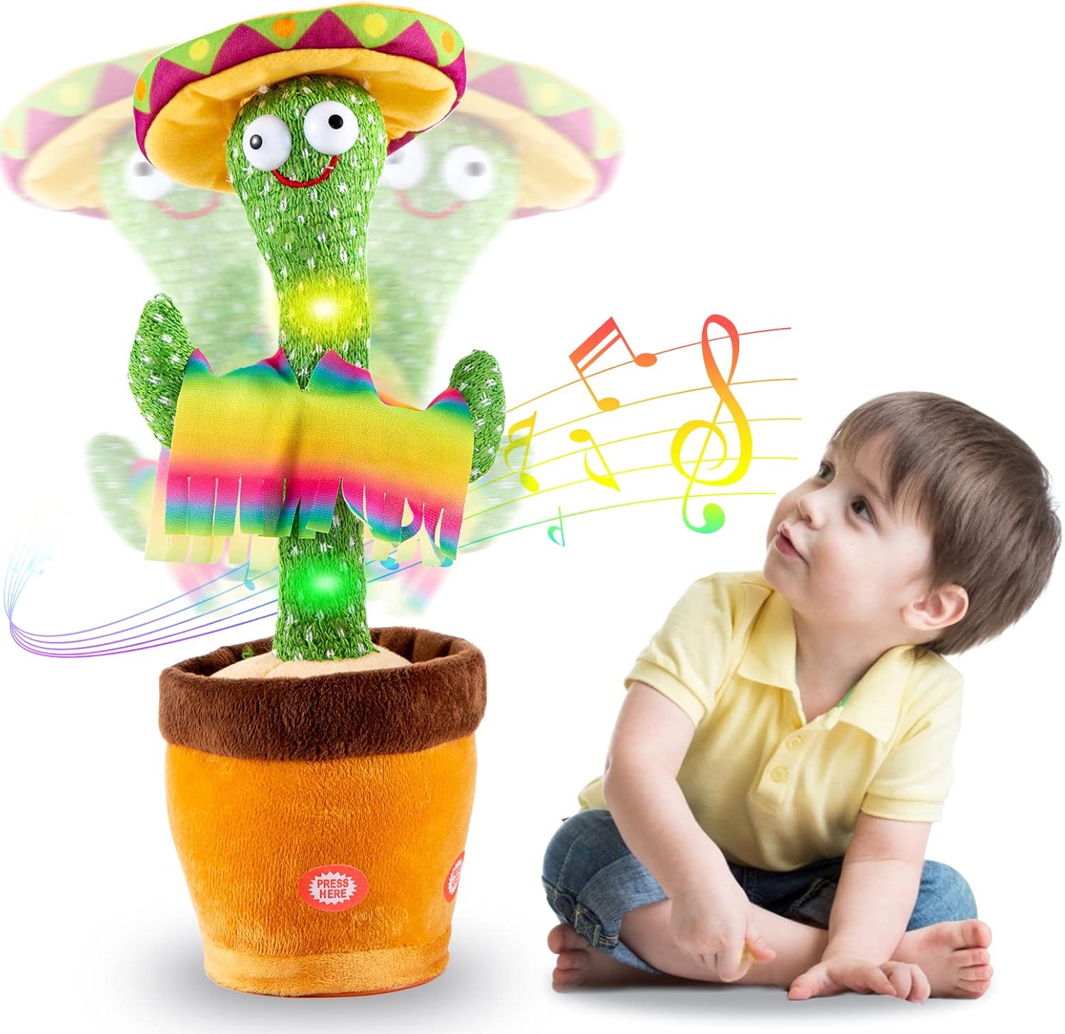 Kids Dancing Talking Cactus Toys for Baby Boys and Girls, Singing Mimicking Recording Repeating What You Say Sunny Cactus Electronic Light up Plush Toy with 120 English Songs Smart Toy