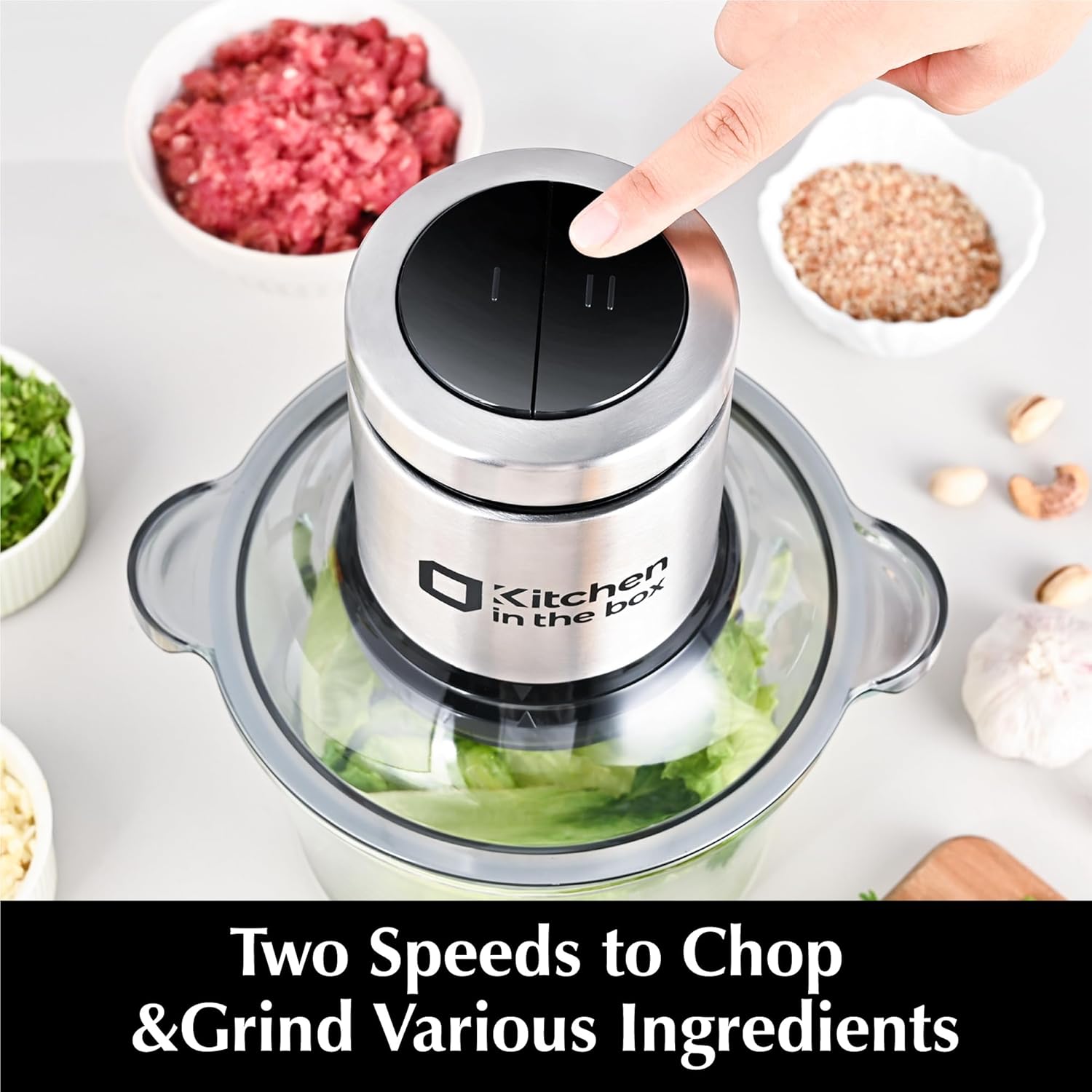 Food Processors,Small Meat Grinder & Food Chopper Electric Vegetable Chopper with 2 Bowls (8 Cup+8 Cup)& 2 Bi-Level Blades for Meat/Fish/Vegetable/Baby Food (Black, 8Cups+8Cups)