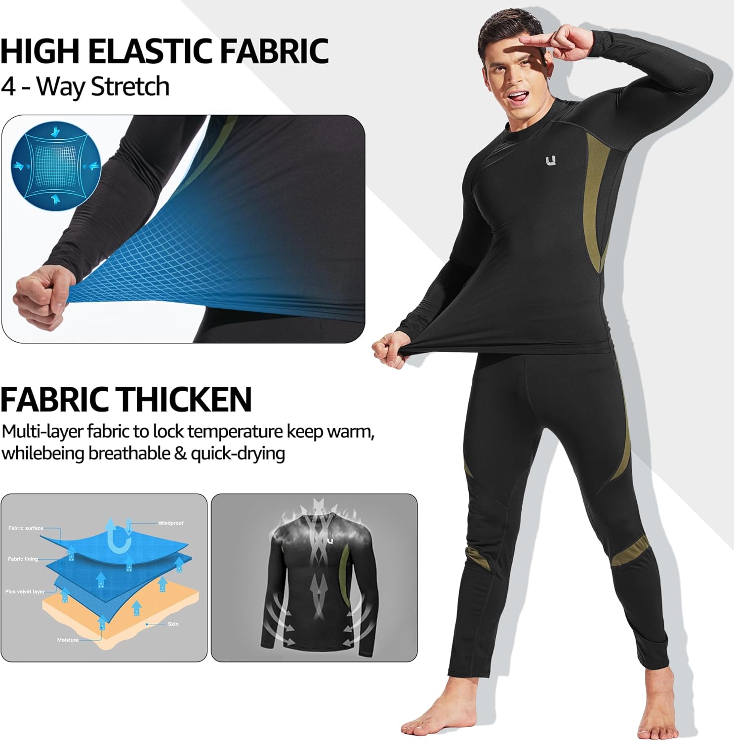 Men'S Thermal Underwear Sets Top & Long Johns Fleece Sweat Quick Drying Thermo Base Layer