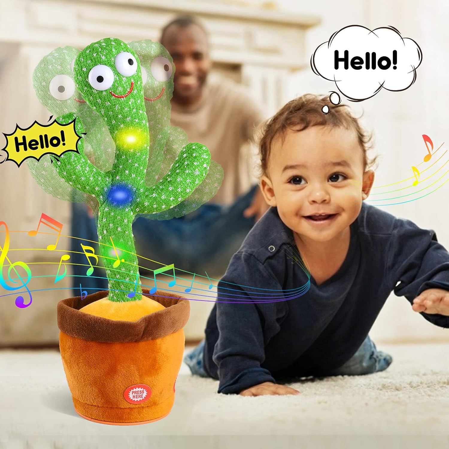 Kids Dancing Talking Cactus Toys for Baby Boys and Girls, Singing Mimicking Recording Repeating What You Say Sunny Cactus Electronic Light up Plush Toy with 120 English Songs Smart Toy