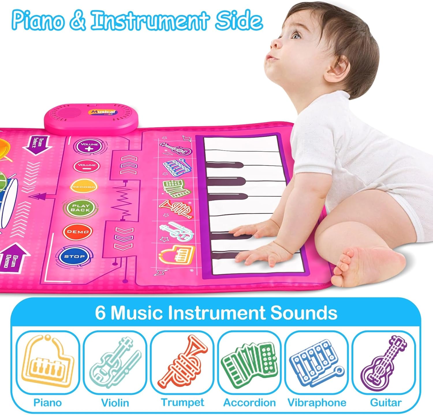 1 2 3 Year Old Girl Birthday Gift Toys, 2 in 1 Musical Toys for Toddlers 1-3 Piano Keyboard & Drum Mat with 2 Drum Sticks Toddler Toys Age 1-2, Baby Toys for 1 Year Old Toys for 2 Year Old Girl