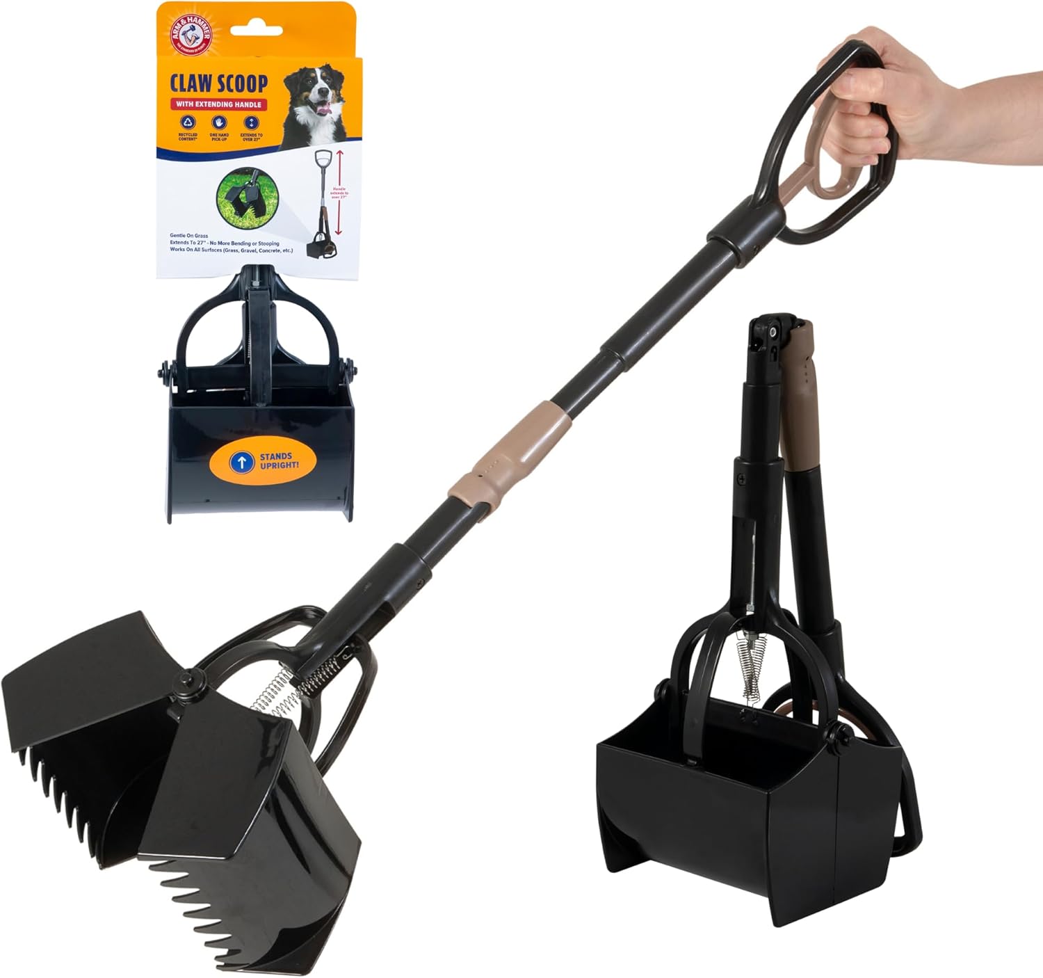 Pooper Scooper Swivel Bin & Rake Dog Poop Scooper, Black (2 Scented Waste Bags Included)