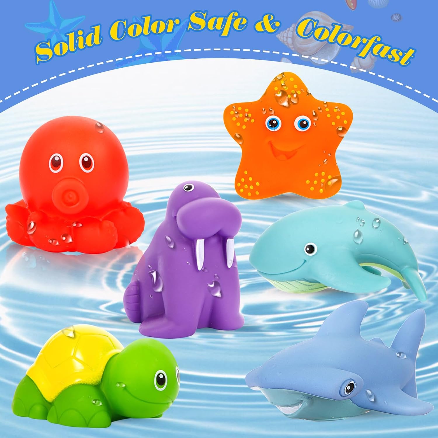 Mold Free Baby Bath Toys for Kids Ages 1-3,No Hole Ocean Animal Bathtub Toys for Infant 6-12-18 Months, Tub Toys Toddlers 2-4 Year Old Boys Girls(6 Pcs with Storage Bag)